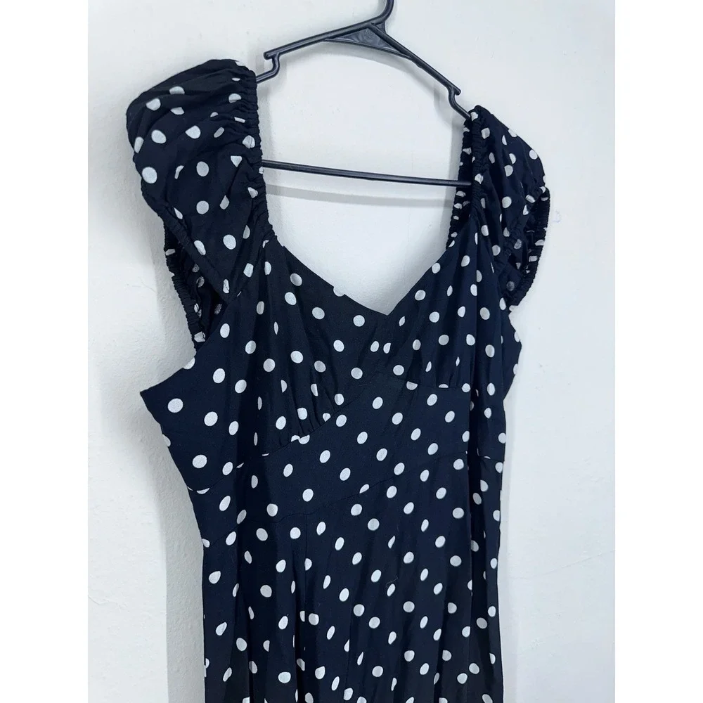 Coquette Puff Sleeve MEDIUM Black White Polka Dot 40s Style Midi Sun‎ Dress